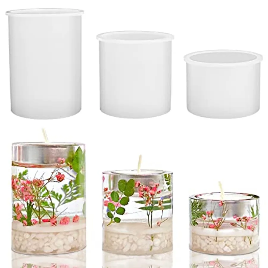 

3 Size Tealight Candle Holder Mold for Epoxy Resin, Silicone Pillar Cylinder Candle Holder, Shiny Pillar Tea Light Holders for