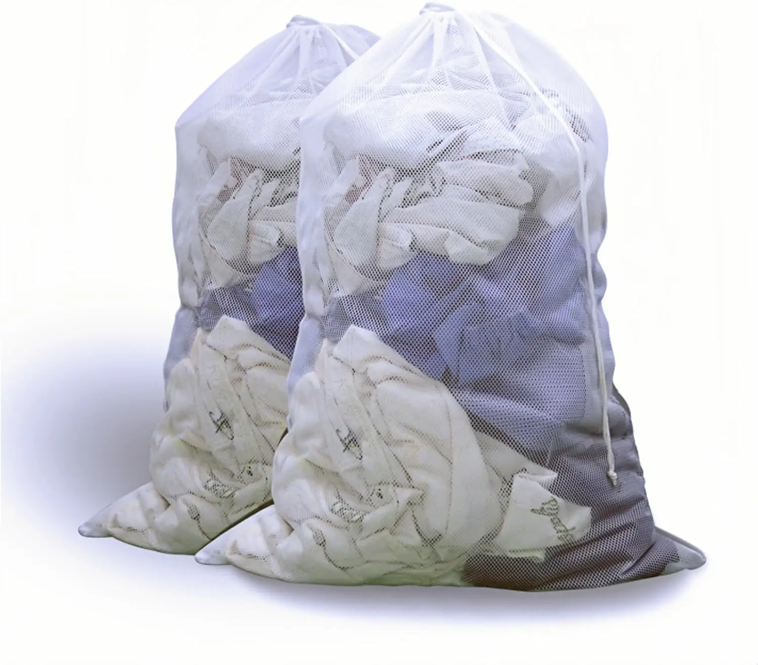 

2 Pack Large Mesh Laundry Bags 24x36 Inch Heavy Duty White Drawstring Lockable for Travel Dorms College