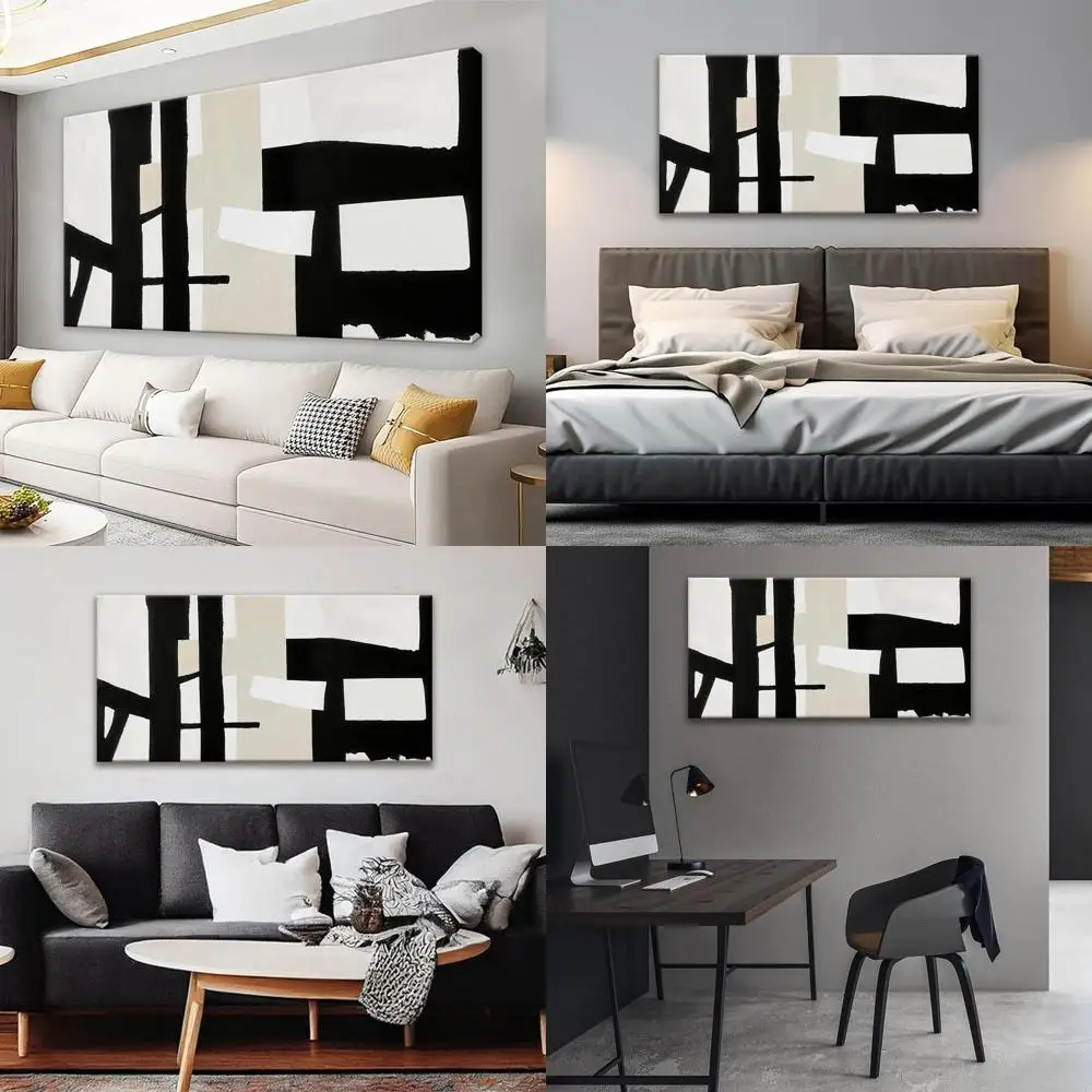 

Современное абстрактное монохромное настенное искусство, 20x40 дюймов, серо-белое для декора дома или офиса