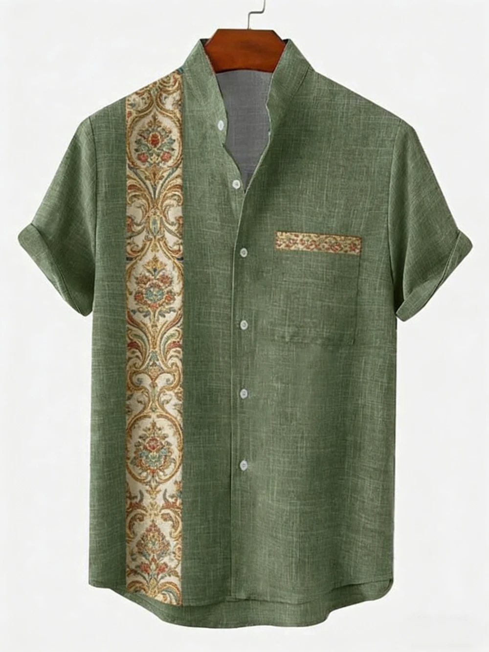 

2026 Men's Classic Fashion Linen Short Sleeve Shirt Natural Scenery 3D Printed Green Shirt Hawaii Vacation Outdoor Men's Clothes