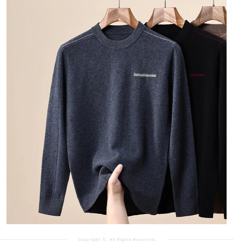 New young and middle-aged men's pure sweater round neck thick sweater sports leisure Korean sweater tide in winter.