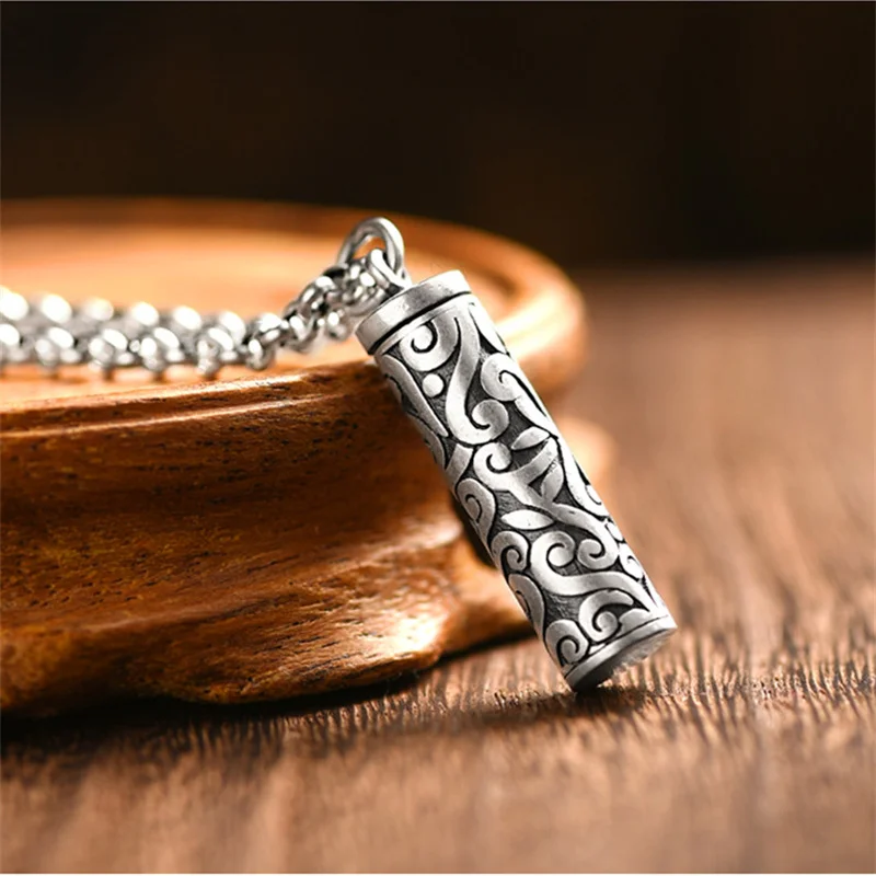 Vintage 925 colar de prata masculino bênção bijou retro pingente pode ser aberto para segurar coisas amuletos colares para homens jóias