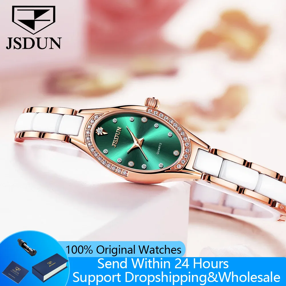 

JSDUN 8842 Кварцевые женские часы Роскошные ромбовидные весы Простые водонепроницаемые часы для женщин Керамический стальной ремешок Женские наручные часы