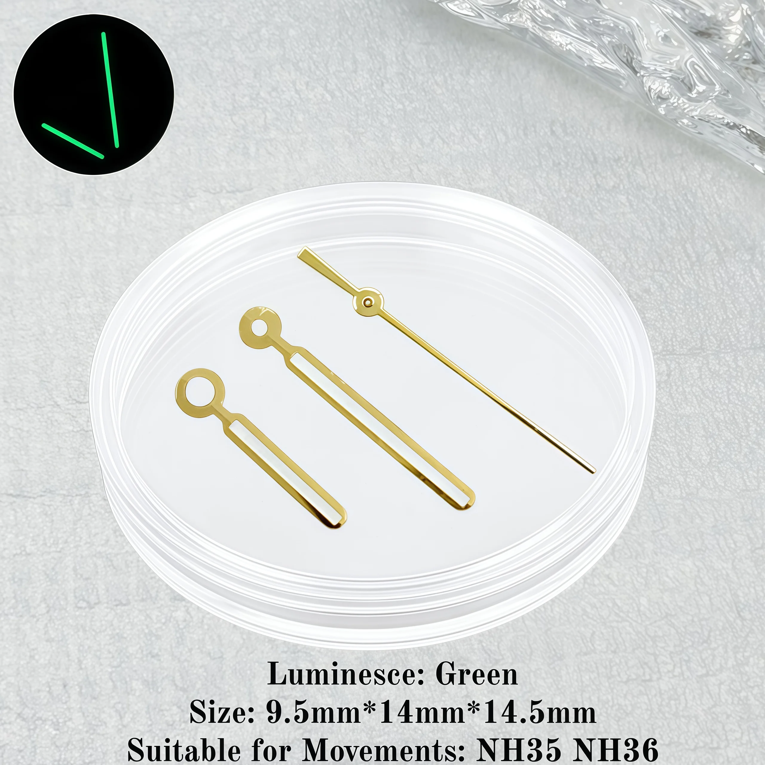 Modified Watch Pointers 9*14*14.5mm 3Pins Needles Green Luminous Watch Hands Set for Royal Oak  NH35/NH36/4R/7S Movement image 3