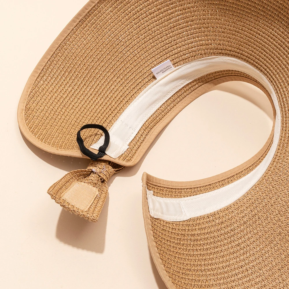 2023 Spring Summer Straw Hat Visors Cap Foldable Wide Large Brim Sun Hat Beach Hats For Women Straw Hat UV Protection