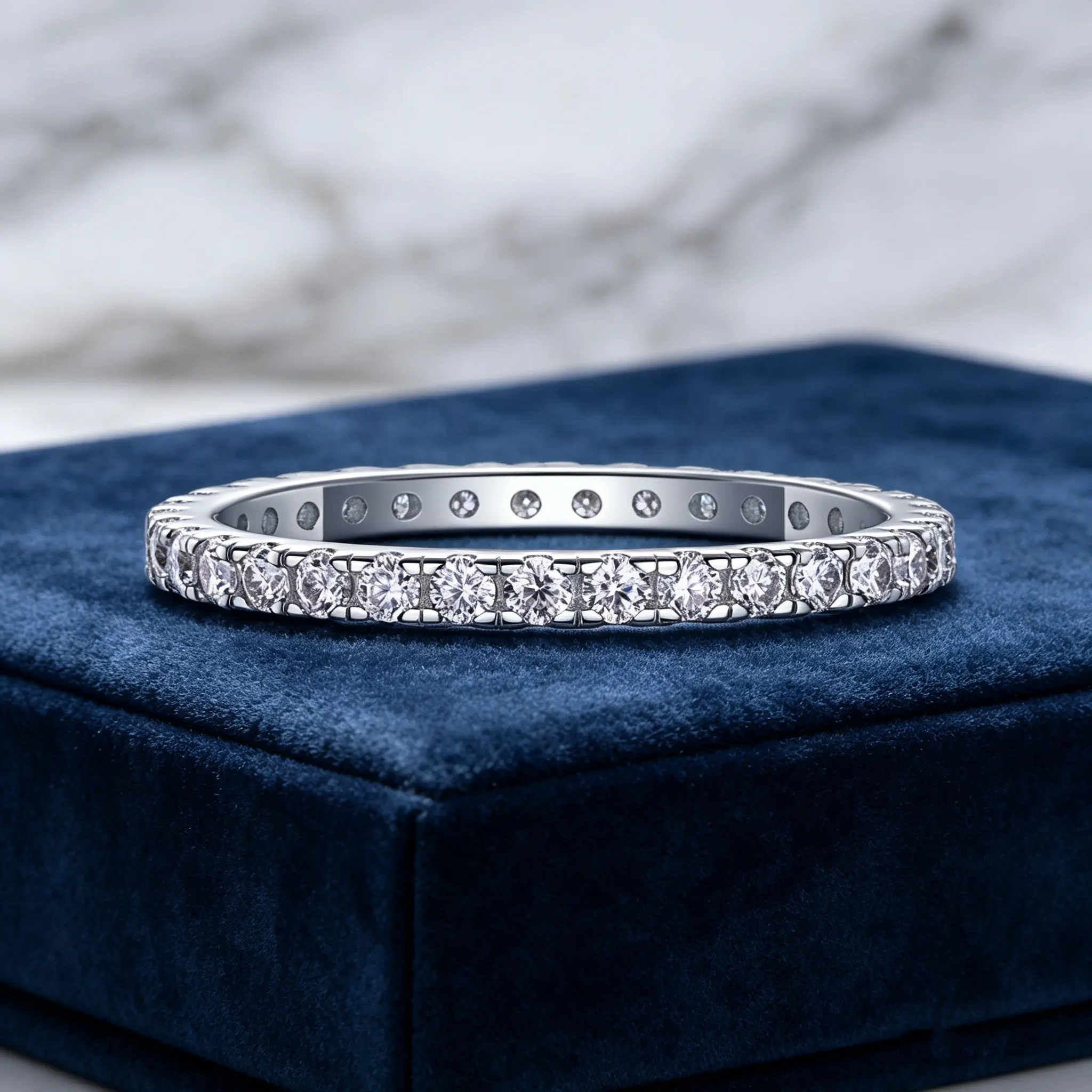 D Color VVS1 Moissanite Eternity Band Ring for Women, 925 Sterling Silver Full Pave Lab Diamond Wedding Band, Luxury Engagement