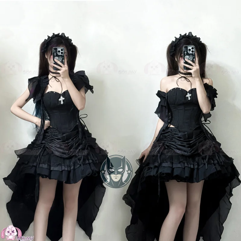

MisaMisa Cosplay Ainme Death Note Costume Gothic Black Bride Dress Accessories Halloween Party Girl MisaMisa New Uniform