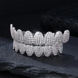 D&Z Fashion Dental Grills Set For Men Women Full Of Bling Micro Zircon Copper Top Bottom Teeth Grillz Hip Pop Jewelry