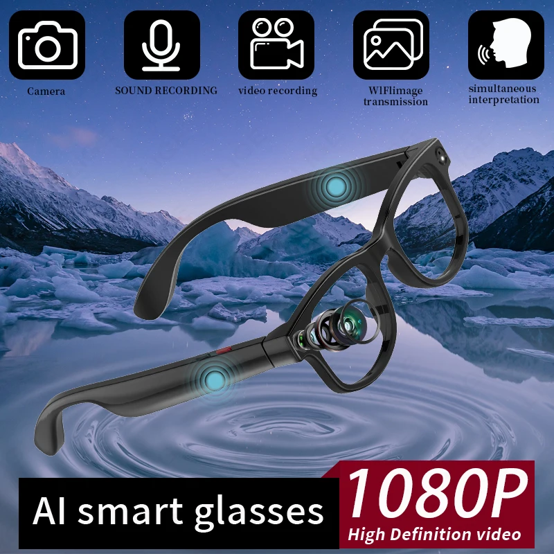 

500W Camera Glasses Translate Smart Glasses Voice Call Music Sunglasses AI GPT Camera BT&WIFI Video Recording Anti-blue Light