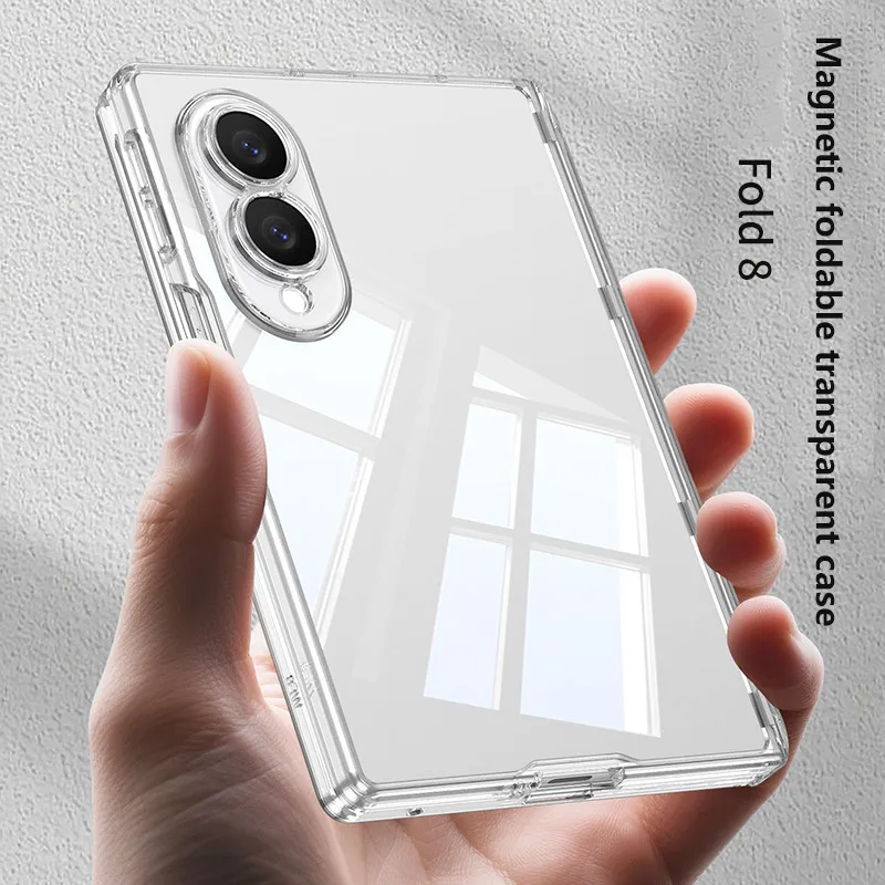 Transparent Case For Samsung Galaxy Z Fold 8 Wide Fold8 Wide 5G Magnetic Folding Hinge Protective Cover With Tempered Glass