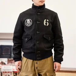 Red Tornado 100% Wool A-1 Bomber Jacket Mens Stand-Up Collar Baseball Outerwear Slim Fit