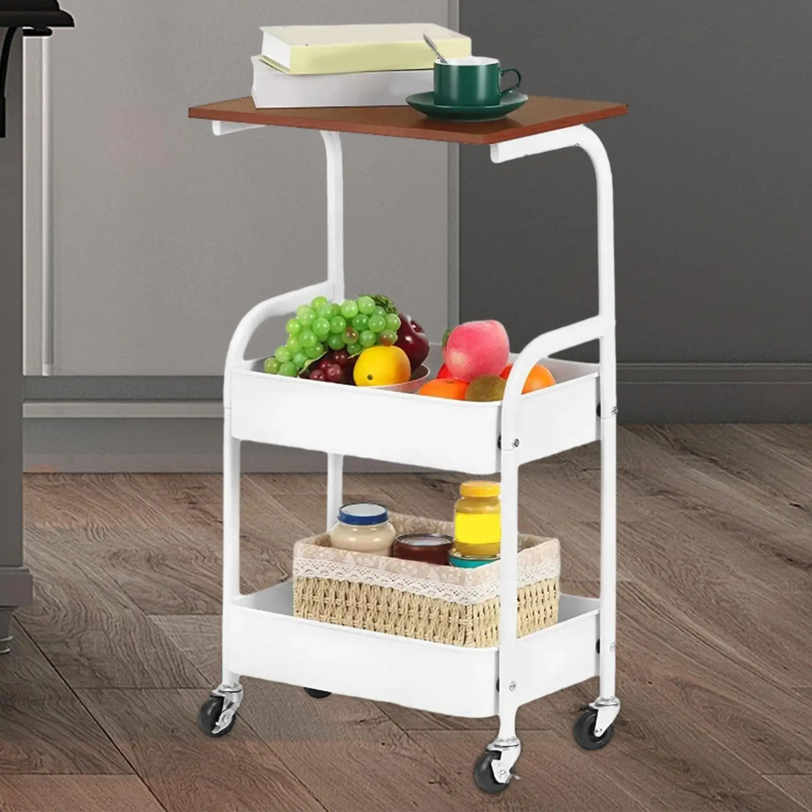 Slim Storage Cart Breathable Mesh Basket Universal Wheel Durable Shelves Mobile Trolley on Wheel for Office Laundry Room Bedroom