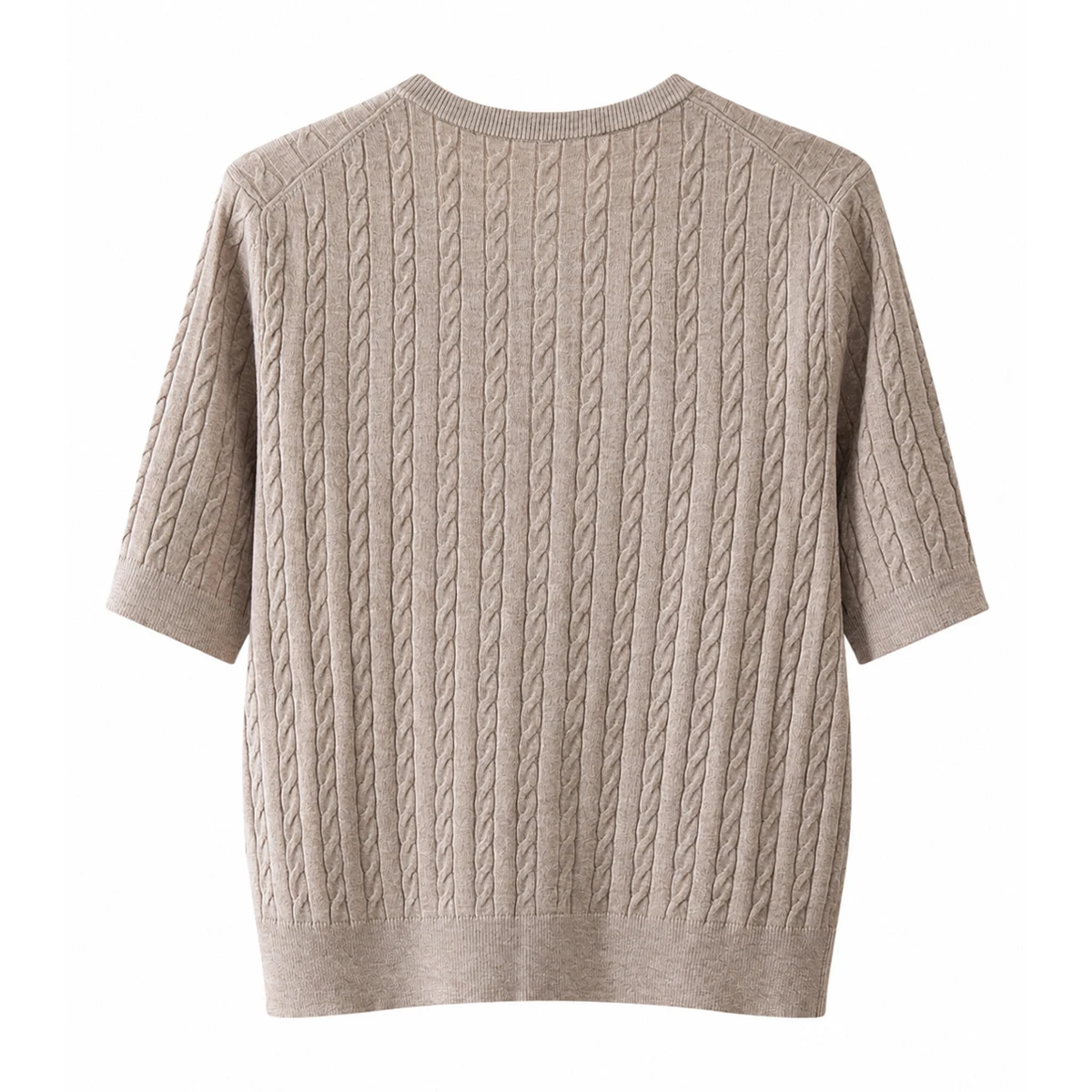 Elegant Women Knitted Short Sleeve Cardigan Round Neck Button Front Cable Knit Casual Top 5