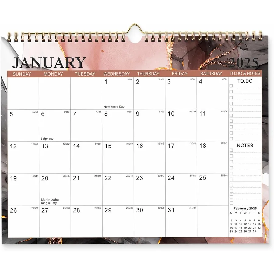 ปฏิทินติดผนัง 18 เดือน ตั้งแต่ มกราคม 2025 ถึง มิถุนายน 2026 ขนาด 14.7x11.4 นิ้ว ปฏิทินปี 2025 แบบเข้าเล่ม TwinWire พร้อมห่วงแขวน ขนาดใหญ่