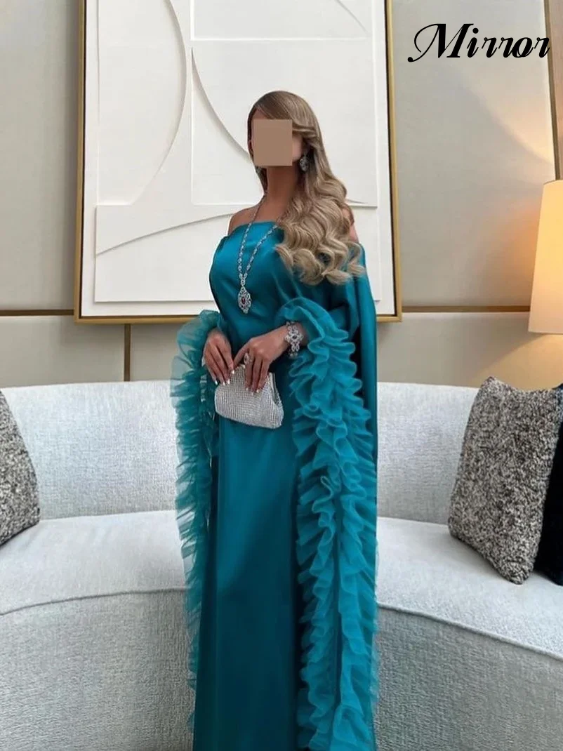 Mirror Dress Elegant Vintage Peacock Blue Ruffles Boat Neck Customized Formal Occasion Ball Prom Dress Evening Party Gowns