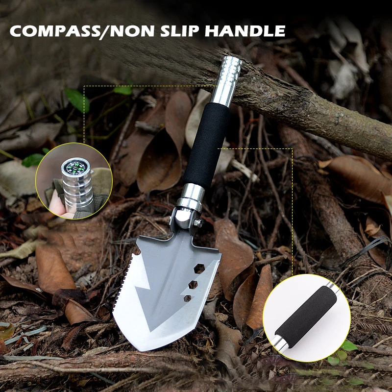 Outdoor multi-purpose shovel compass thickened cut trees and firewood engineer shovel lengthened household shovel multi-purpose