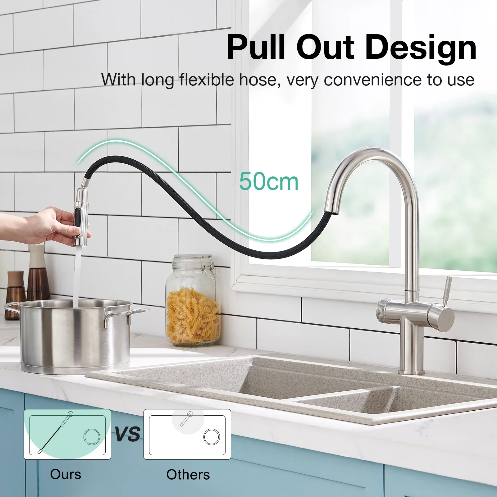 3 Way CUPC Filter Drinking Water Pull Out 304 Stainless Steel Reverse Osmosis Water Filter Kitchen Faucet