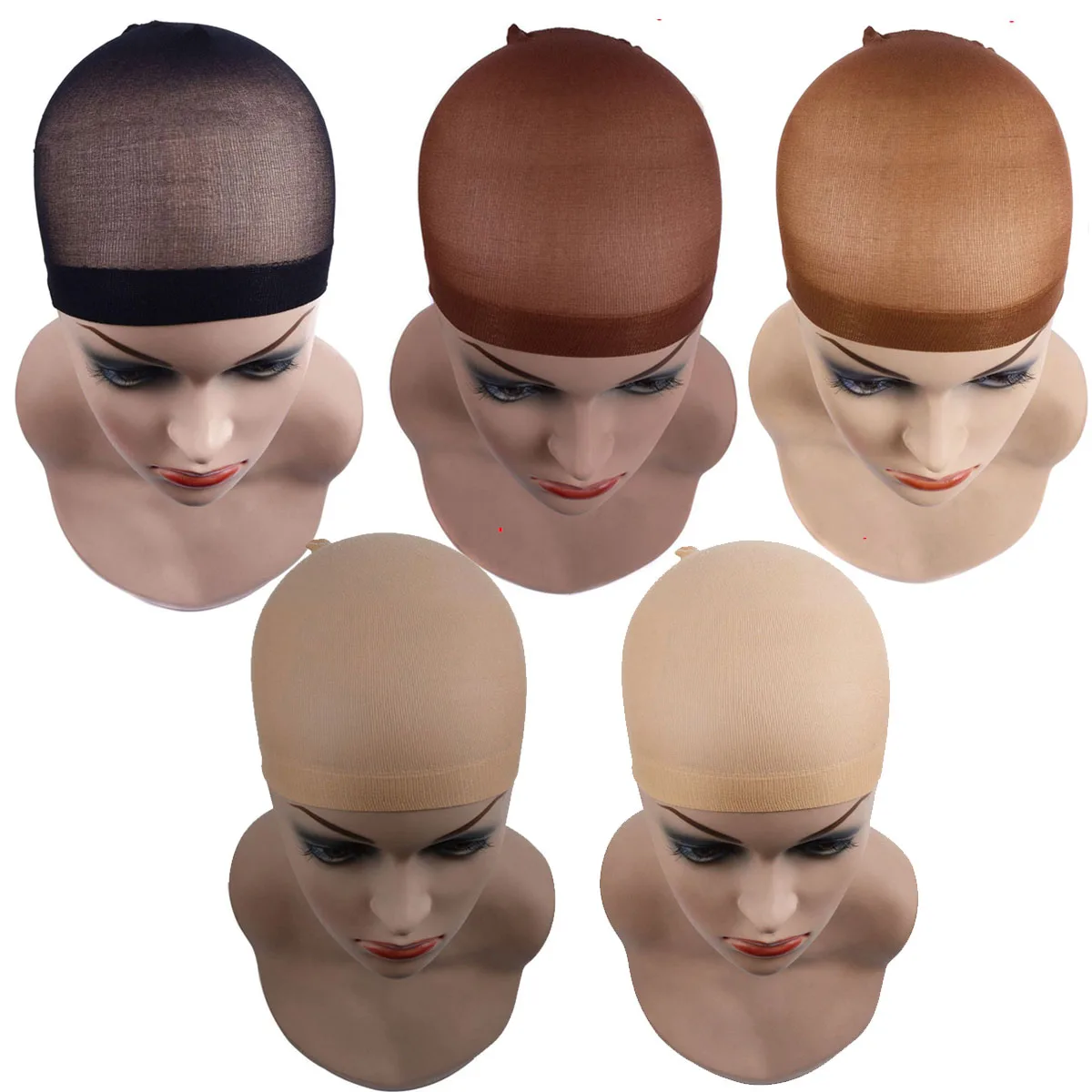 5Pack 2 Pieces/PACK Black/Brown Wig Cap Hairnet Hair Mesh Wig Weaving Cap Stretchable Elastic Hair Net 5 color