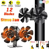 12 Blade Wood Stove Fan Fireplace Heat Powered Stove fan Log Wood Burner Quiet Home Double 6Blade Firewood Fireplace Fan