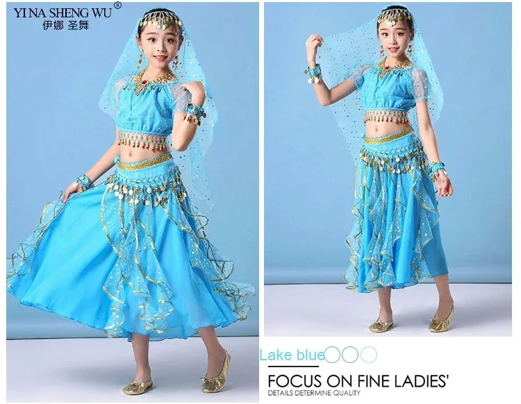 Indisches orientalisches ägyptisches Bauchtanz-Kostümset für Mädchen, 6 Farben, Bühnenoutfit für Kinder, Bauchtanzkleidung – Detail 16