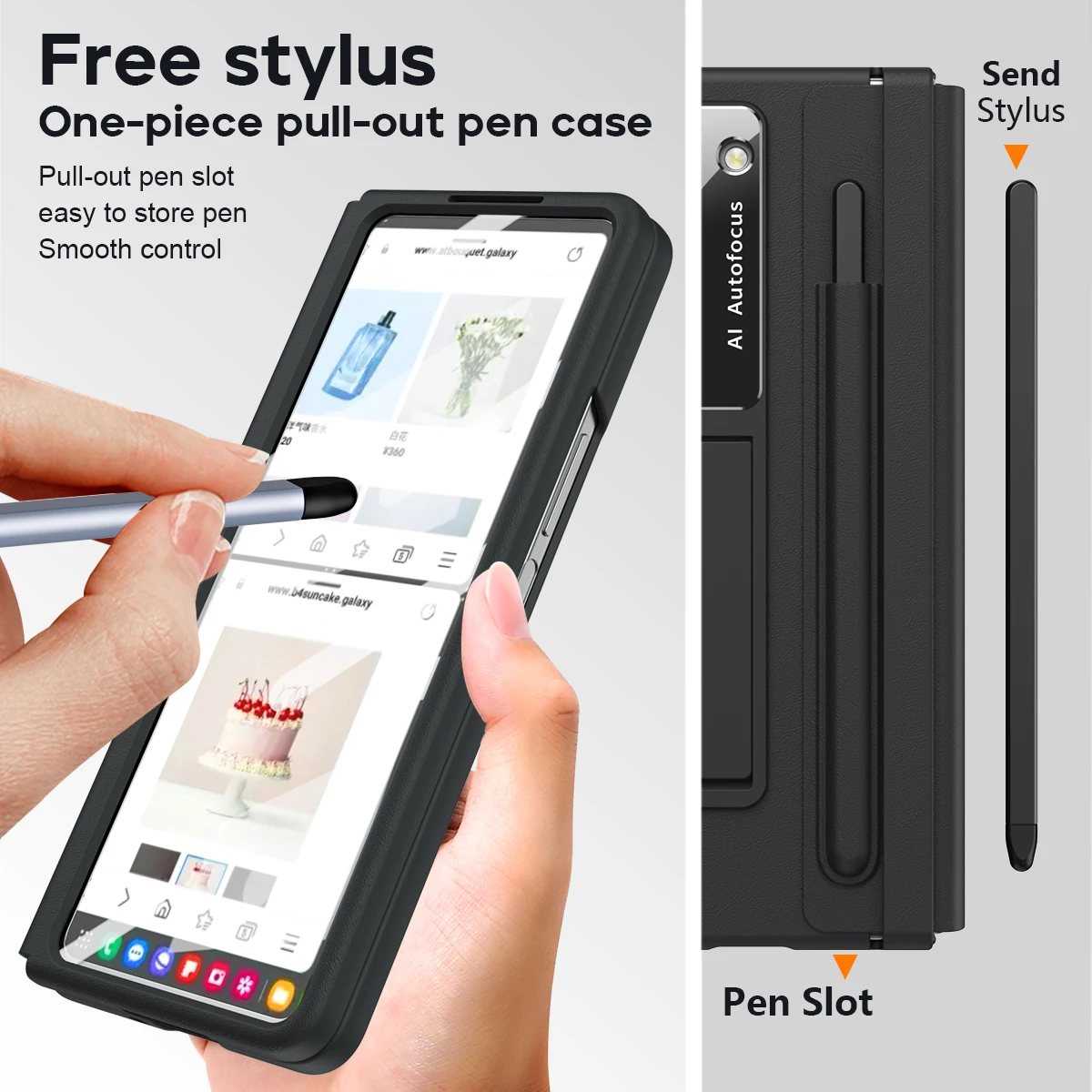 For Samsung Galaxy Z Fold 7 6 5 4 Matte Leather Hinge Phone Case External Screen Glass Film S Pen Slot Bracket Shockproof Cover - Image 4