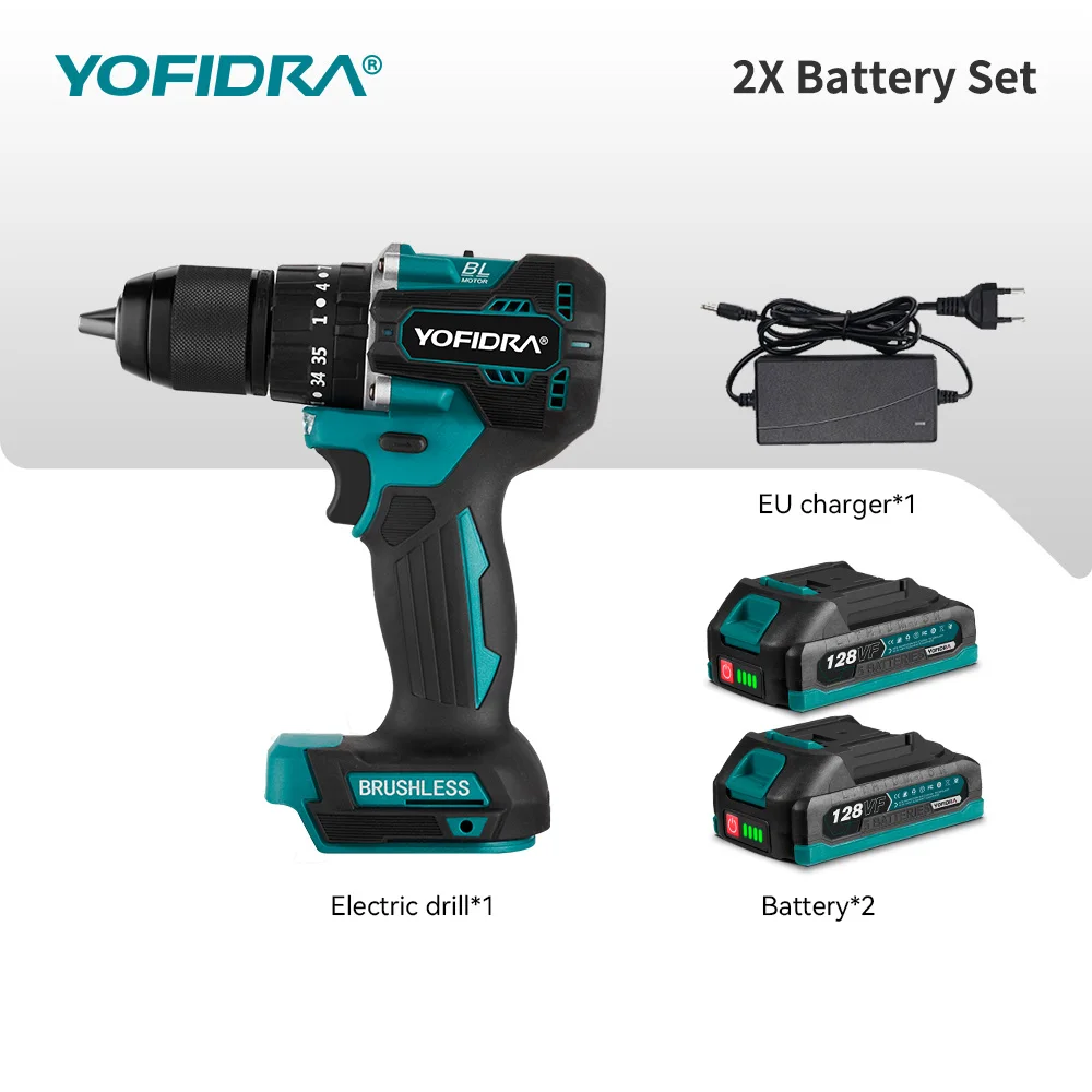 YOFIDRA 13 MM Bürstenlosen Elektrischen Schlagbohrmaschine 35 + 3 Drehmoment Cordless Holzbearbeitung Schraubendreher Power Tool Für Makita Batterie pin