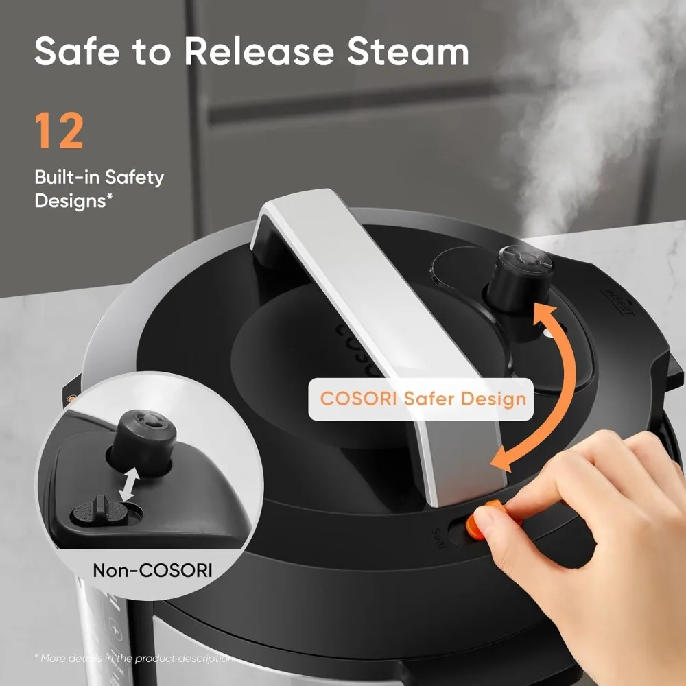 압력솥 6쿼트, 9-in-1 인스턴트 멀티 주방 가전, 더 안전한 통풍 디자인, 밥솥, 슬로우 쿠킹 냄비, 수비드