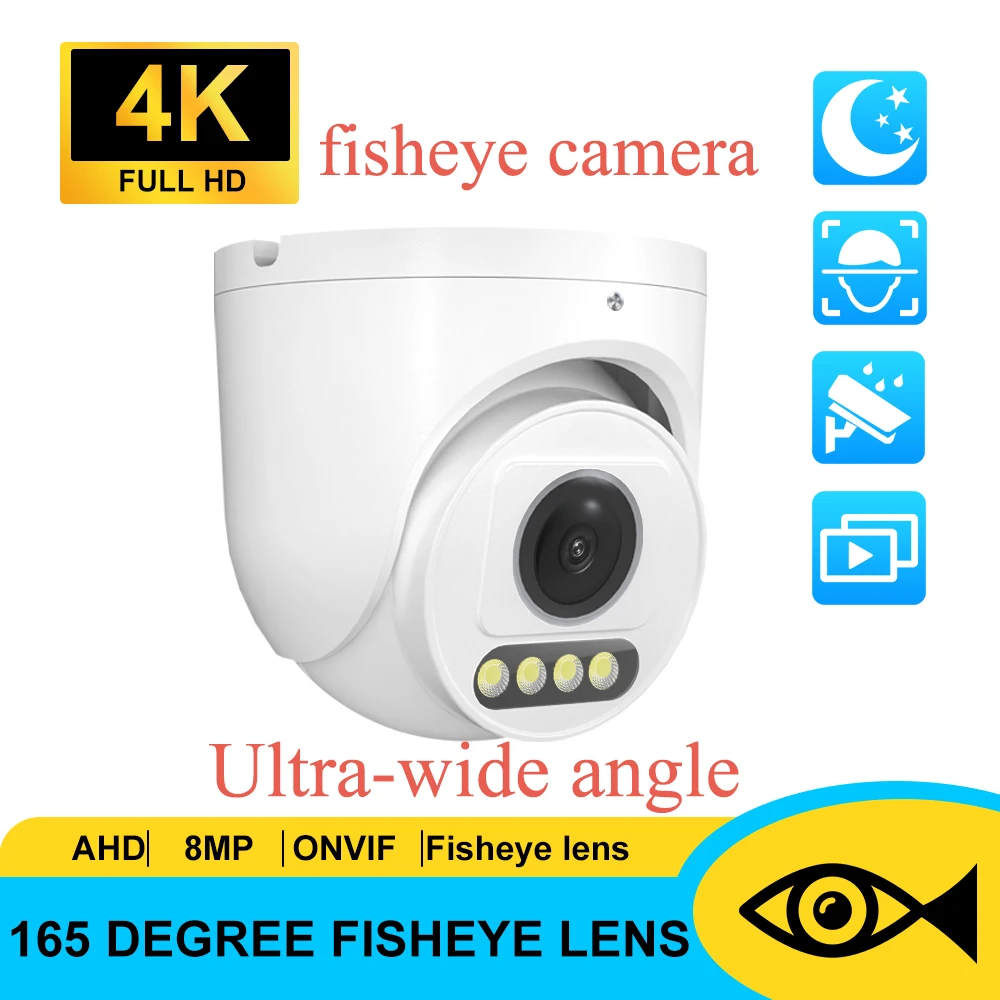 Techage 8MP 4K PoE Fisheye IP Camera 165°Panoramic CCTV Security Camera AI Human Face Detection Ultra Wide Angle ONVIF XMEye NVR