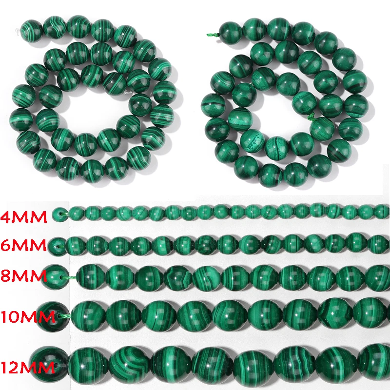 Natural Round Malachite Beads 4 6 8 10 12MM Green Gem Stone Loose Beads for Jewelry Making DIY Necklace Bracelet Accessries