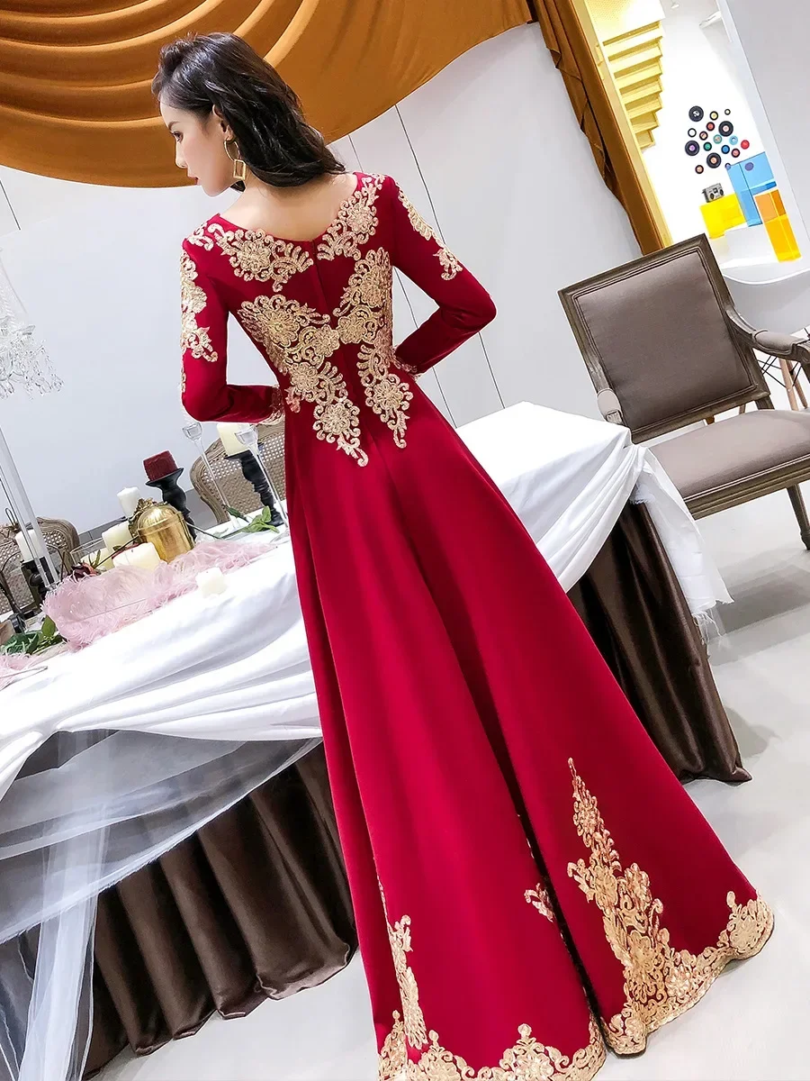 Romantic Bride Wedding Dress Exquisite Appliques Evening Dress Long Sleeve Formal Party Dress Elegant Slim BanquetsXS-3XL