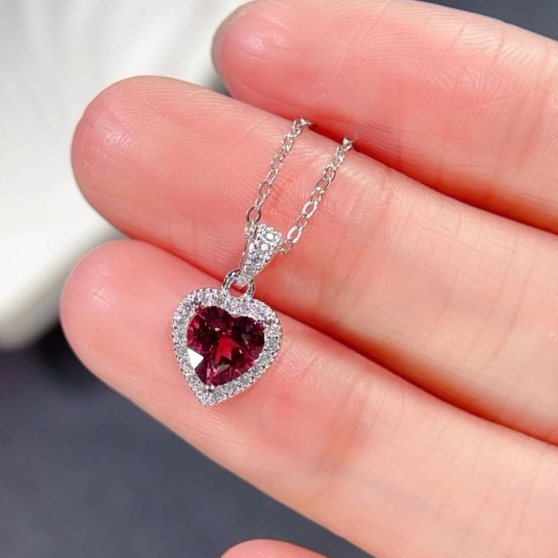 925 Silver Heart Gemstone Pendant 6mm Natural Garnet Necklace Pendant with Certificate Sterling Silver Charms Gift for Women