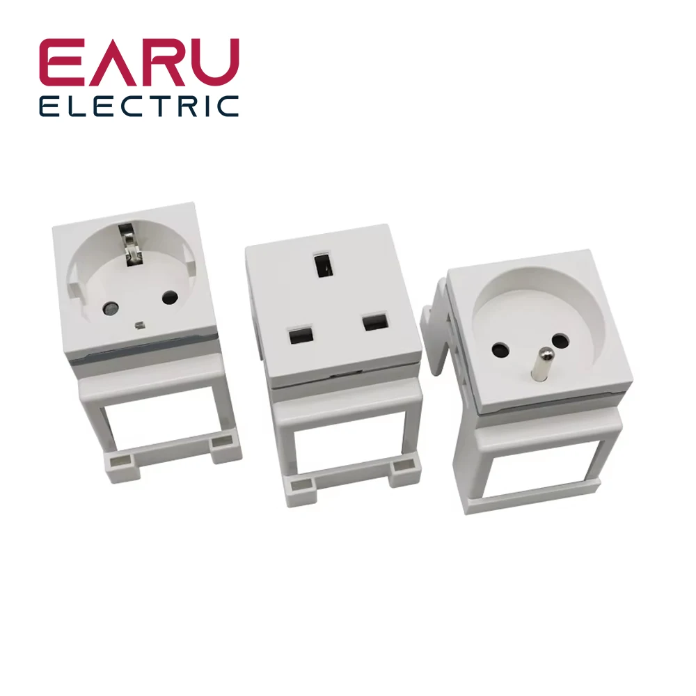 DIY EUROPEAN FRANCE UK EU FR Standard Card Din Rail Mount Power Socket 13A 16A 250V Digital Irregular White Modular Socket Model