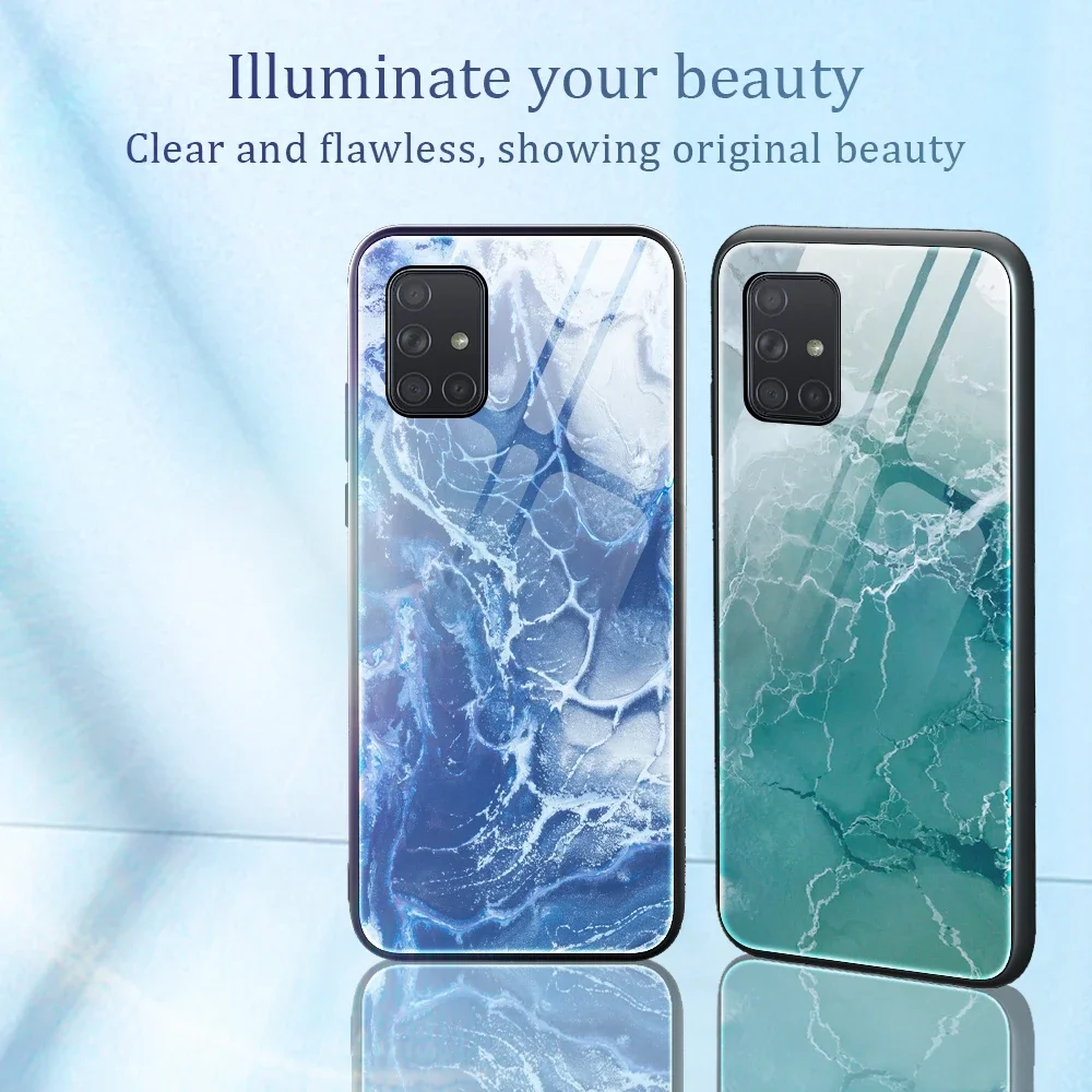 Tempered Glass Case For Samsung Galaxy S24 S23 S21 S20 S22 Ultra FE S10 S9 S8 Plus S10E Marble Painting Silicone Case Back Cover