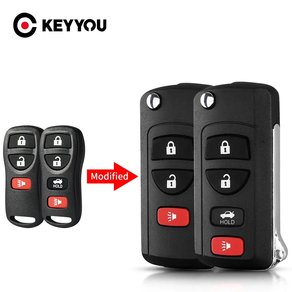 

KEYYOU Modified Flip Folding Remote Car Key Shell Case For NISSAN Pathfinder Titan Versa Maxima Frontier Xterra Murano INFINITI