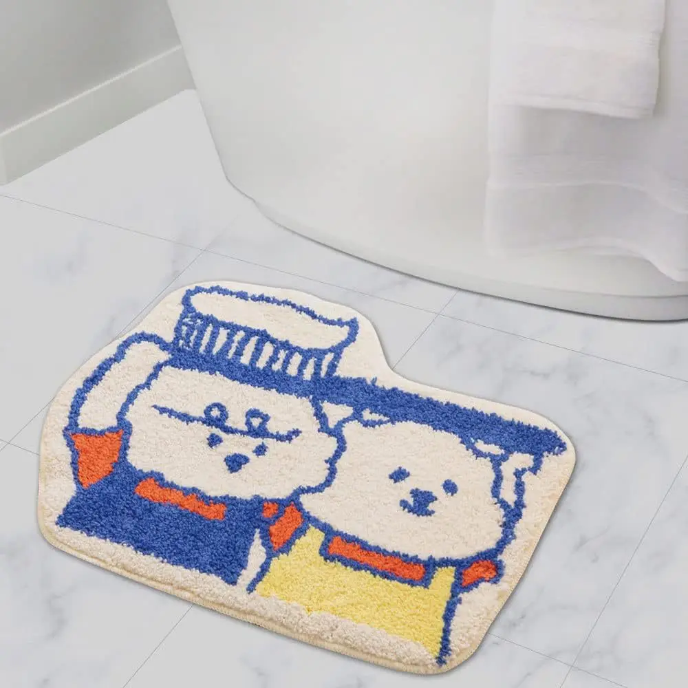 VIKAMA Cartoon Stick Figure Illustrations, Soft-Touch Bedroom Bedside Carpet, Bathroom, Toilet Room Entrance Mat Home Decoration