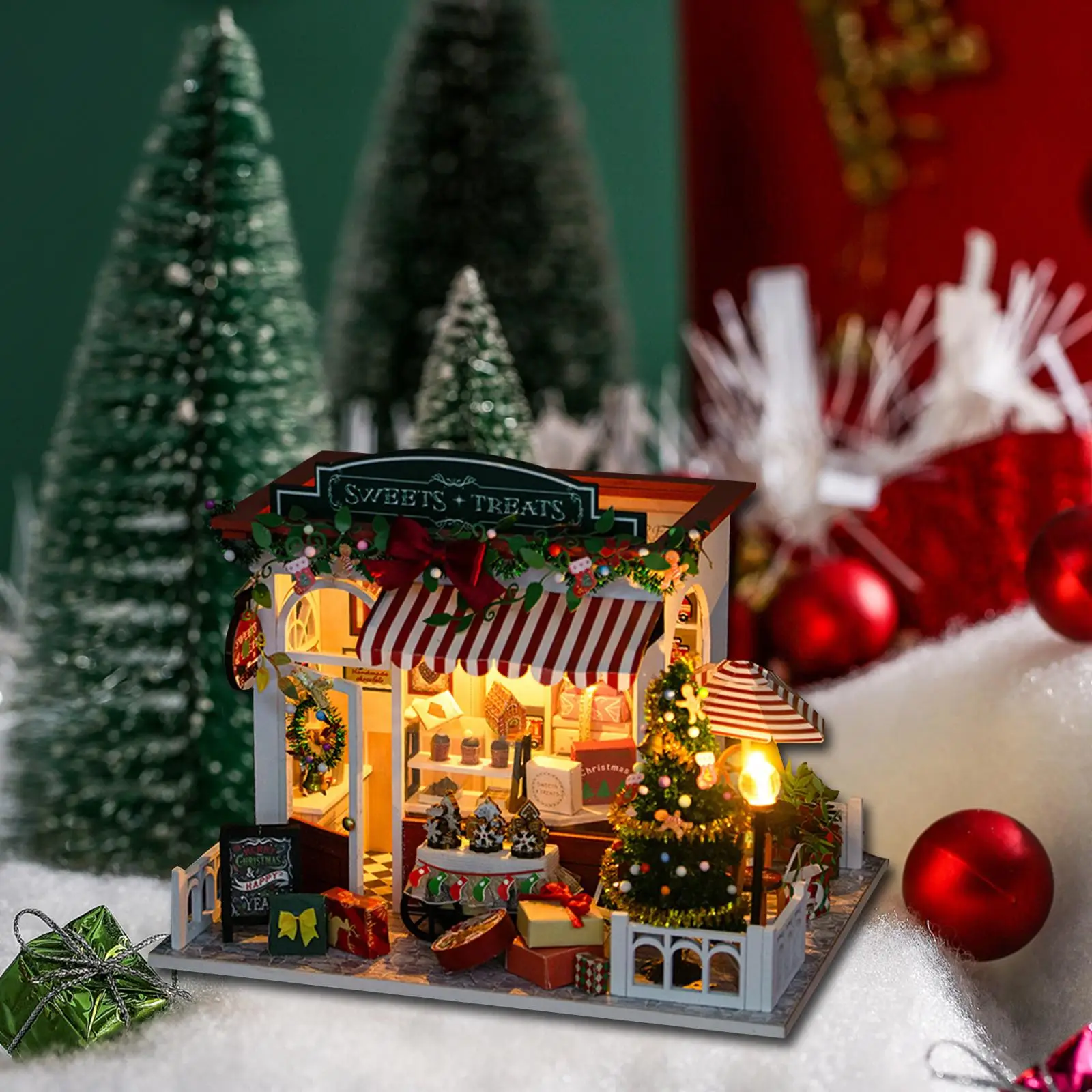 DIY Miniature Dollhouse Kits Woodcrafts Toy Home Decor Miniature Christmas House