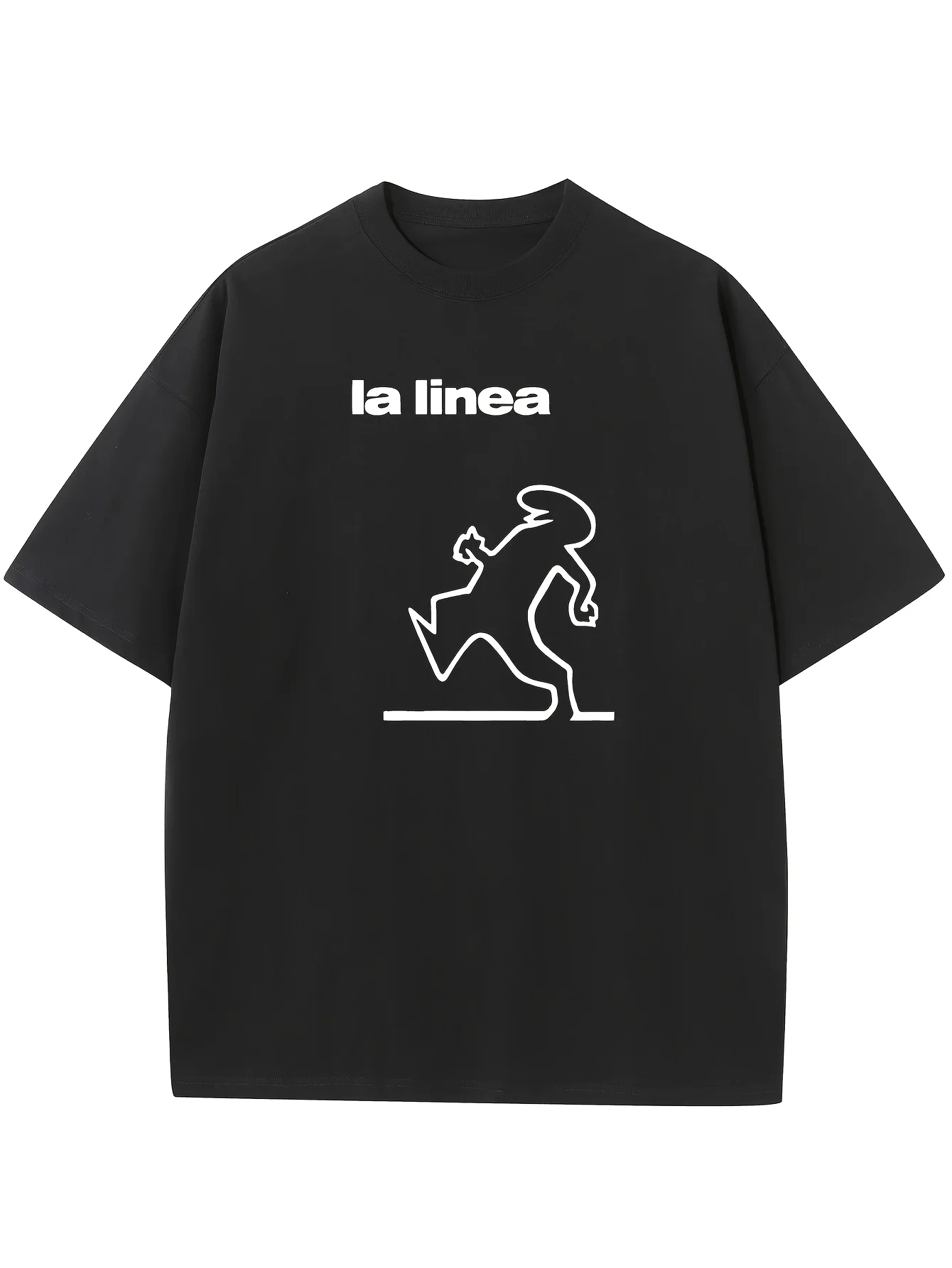 

Men's 100% Cotton Casual Black T-Shirt with "La Linea" Graphic Print - Short Sleeve, Round Neck, Summer Streetwear & Fitness App