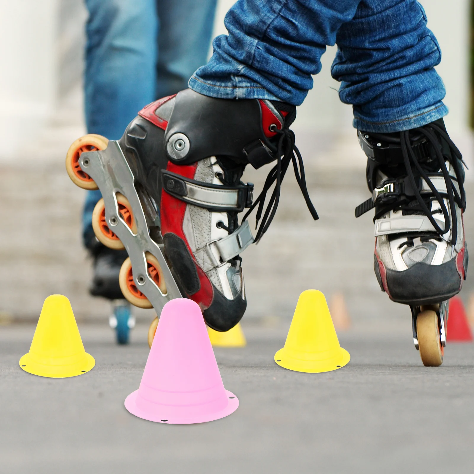 

Small Traffic Cones for Training Use 20 Pcs Skating Practice Obstacles Portable Safety Markers with Storage Bucket Sign