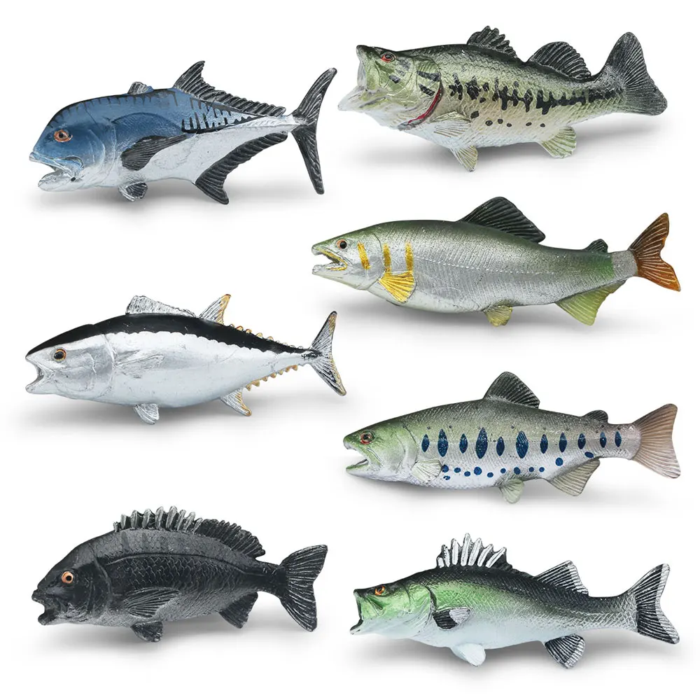 

Mini Size Fish Series Model Set Tuna Sea Bream Largemouth Bass Salmon Marine Animal Ornaments HG168