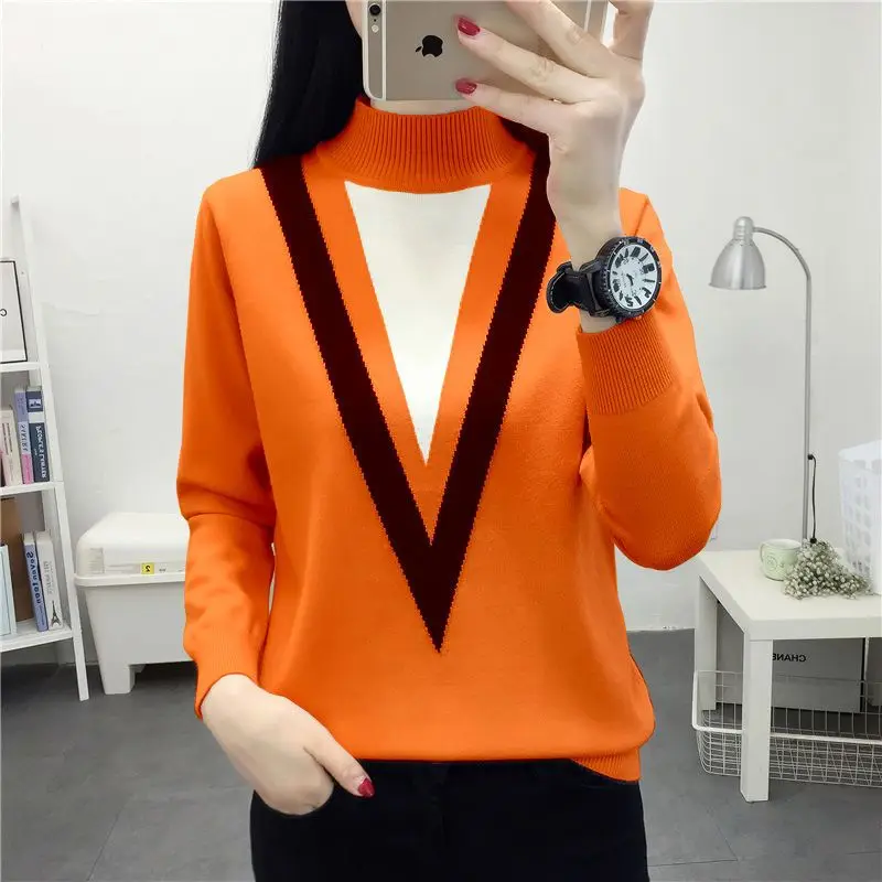 

Women's Clothing 2023 Autumn and Winter New Temperament Commuter Versatile Half High Collar Long Sleeve Solid Color Pullover