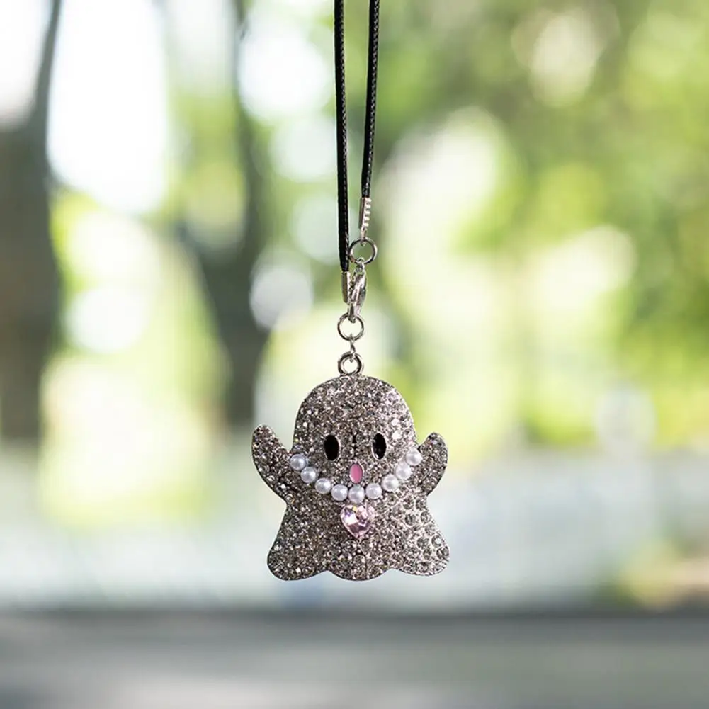 Halloween Auto Decorations Halloween Ghost Car Hanging Charm Rhinestone Rearview Mirror Pendant Auto Decoration for Vehicles
