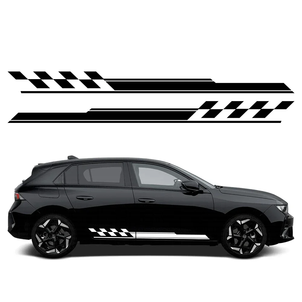 Long Strip Checker Flag Racing Decal 2Pc Waterproof Vinyl Car Sticker For Side Skirt Auto Door Body Sport Styling Exterior Parts