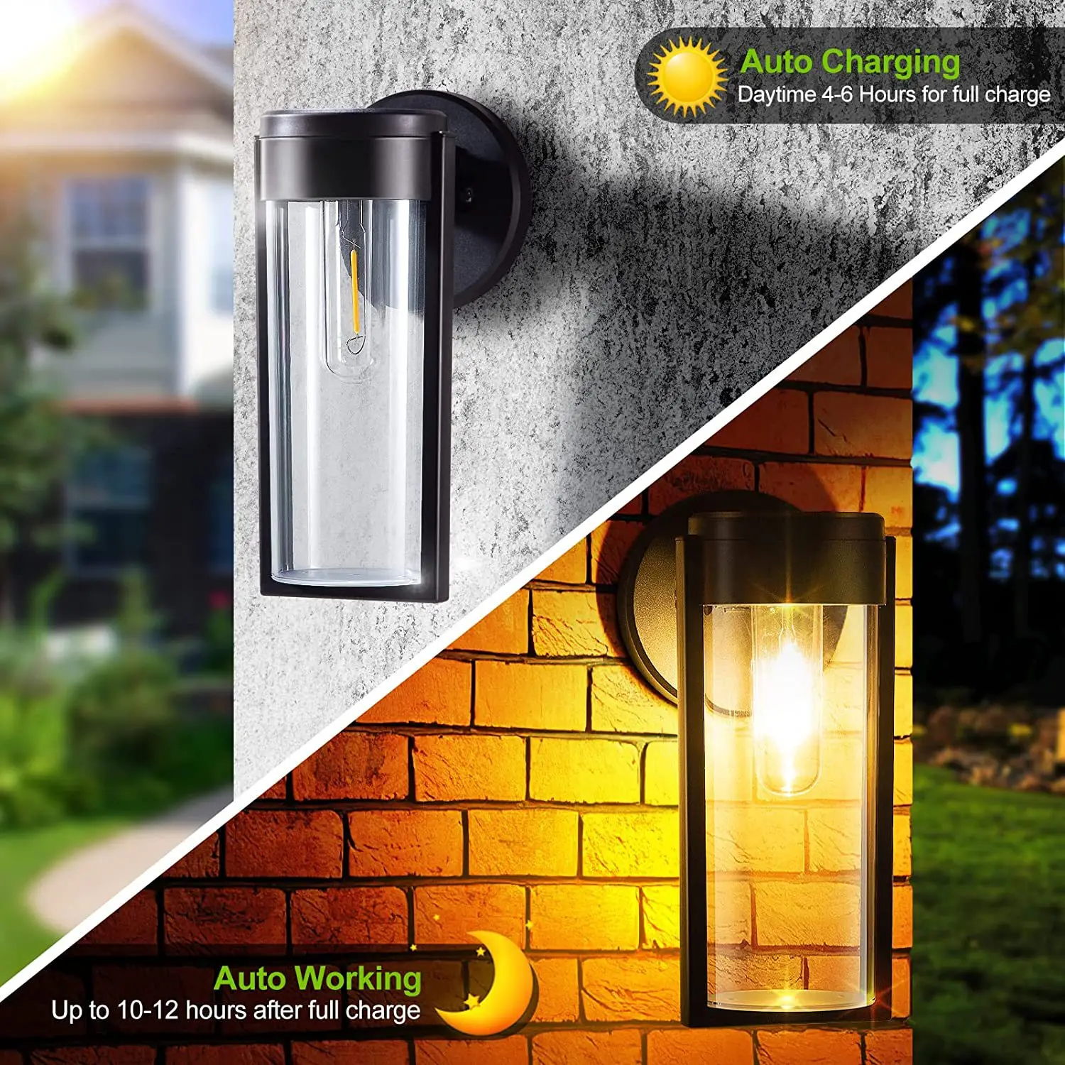 Imagem -02 - Led Solar Powered Wall Mount Light Auto on Off Decoração de Jardim Impermeável Yard Post Luz ao ar Livre Luz da Varanda