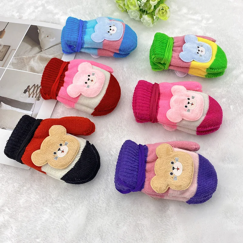 New Cute Cartoon Cat Gloves Winter Thick Knit Baby Kids Newborn Mittens Children Keep Finger Warm Gloves for Baby 0-4 Years Old