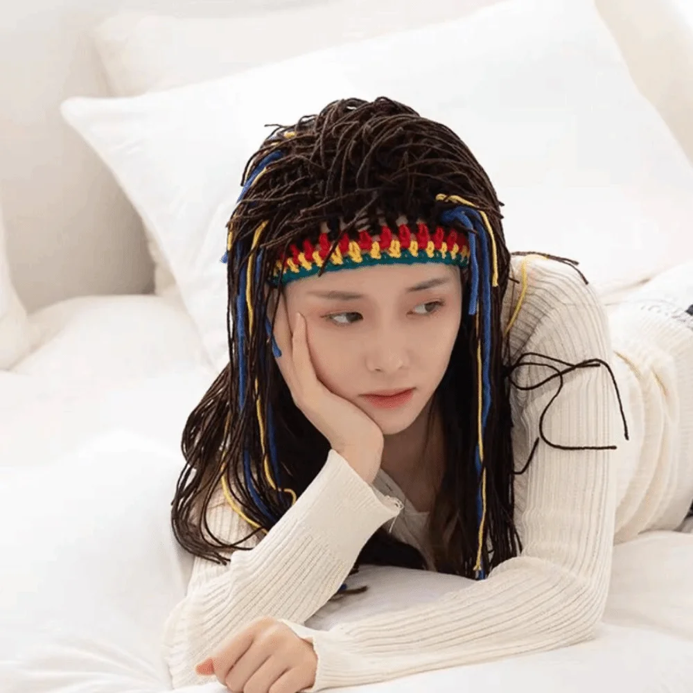 Playful Warm Long Dreadlocks Knitted Hat Reggae Thick Dreadlocks Wig Handmade Synthetic Hair Africa Roots Wig Halloween Party