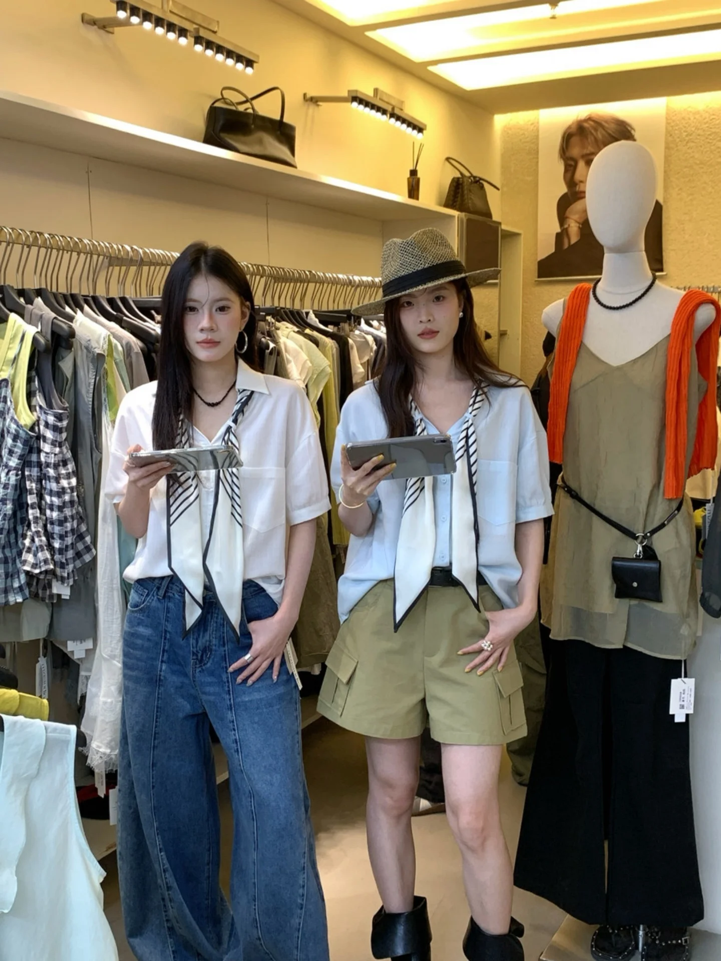 Summer Korean Style Women's Casual Pants with Double Sided Large Pockets Wide Leg High Waist Slimming Short Shorts