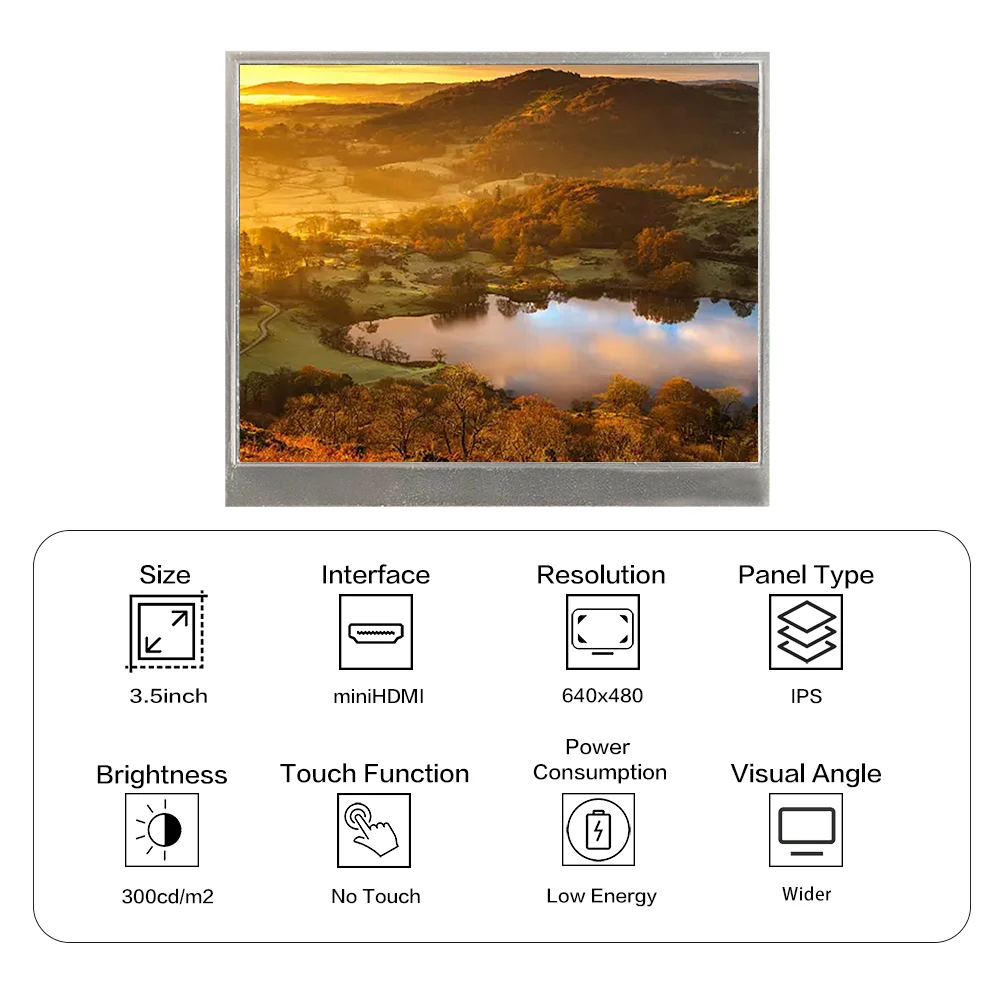Imagem -03 - Lesown-módulo Mini Ecrã Lcd Display para Raspberry pi 3.5 Painel Ips hd Resolução 640x480 300nits Interface Hdmi Instrumento