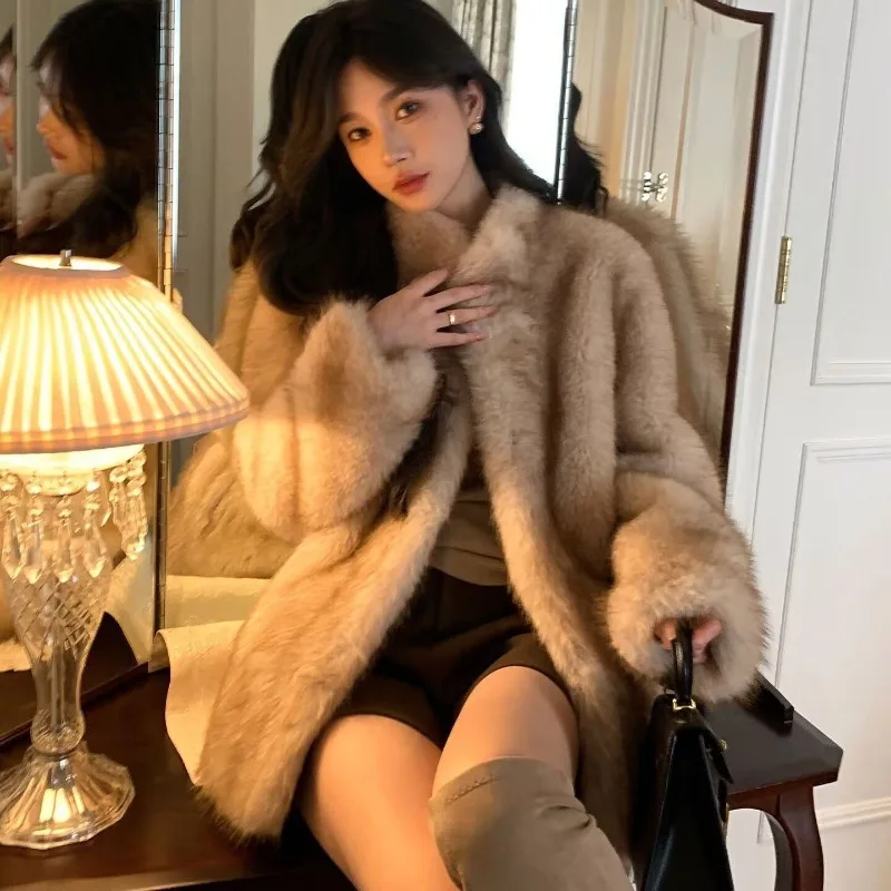 

Женская куртка 2022, осень-зима, толстый длинный воротник-стойка, мех норки, мех норки, интегрированное экологически чистое пальто, женское пальто WLF