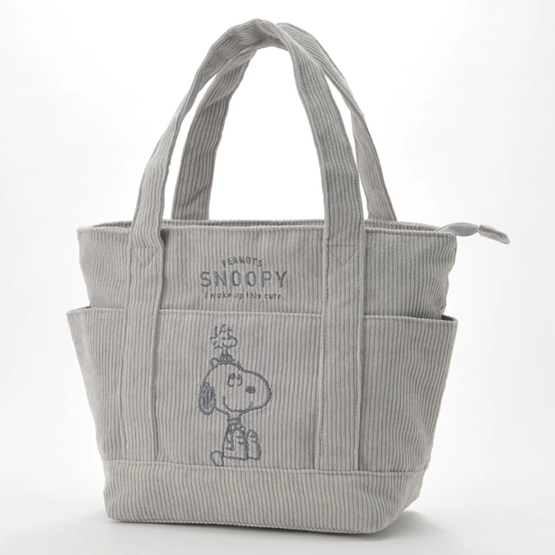 MINISO Disney Series Cute Snoopy Corduroy Tote Bag Casual Hundred Students Large Capacity Handbag Zipper Shoulder Large Bag