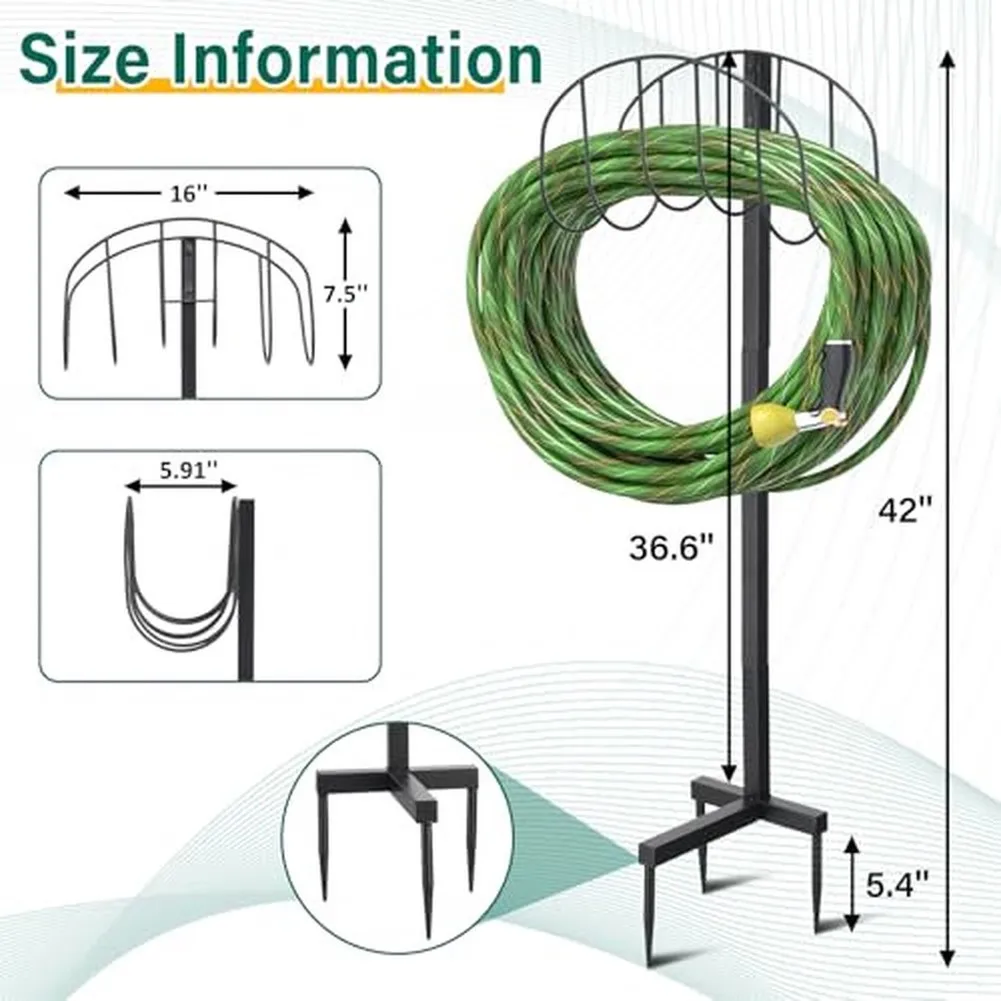 Black Freestanding Hose Holder Outdoor Hose Reel Collapsible Structure Triple-anchor Base Black Lacquer Coating